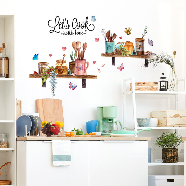 Kitchen Tableware Butterfly  Removable Wall Stickers, DIY Home Decor Waterproof Wallpaper