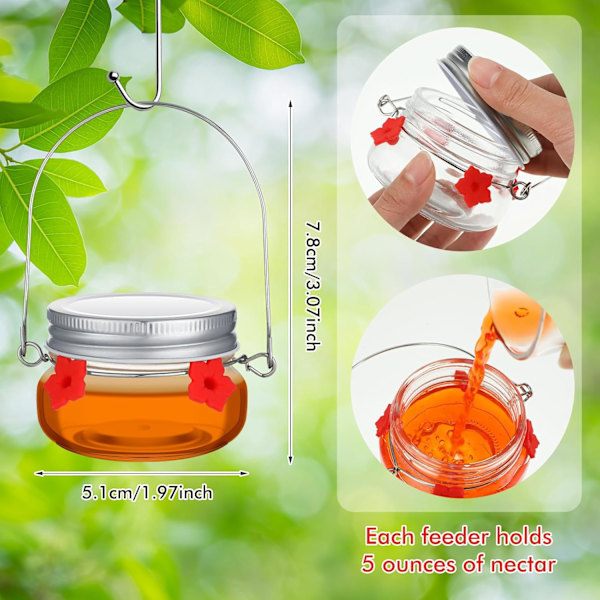 6 stk. Mason Jar Hummingbird Feeder Glas Hummingbird Dish Feeder med 4 Blomster Foderporte til Udendørs Hængende Vindue Yard Have Dekoration
