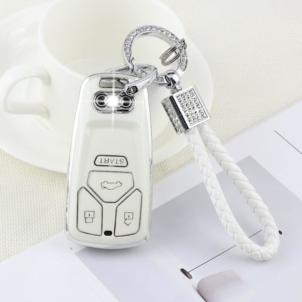 PIFOOG nøglering cover tilbehør til Audi Bling nøglering 3 4 knapper TPU nøgler etui beskyttelse skal blød hvid sølv til Audi TT TTS pige kvinder sød