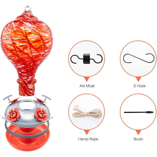 WJ Hummingbird Matare för Utomhus Hängande, Blown Glass Hummingbird Feeder, Hummingbird Gåvor till Mamma, Trädgård Bakgård Dekor, Unika Gåvor Idé för