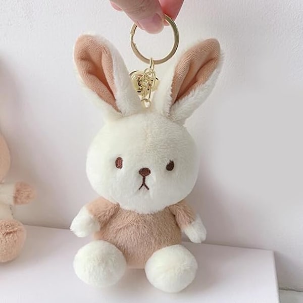 Plush Kanin Nøglering Fyldte Dyr Pynt Vedhæng Hvid