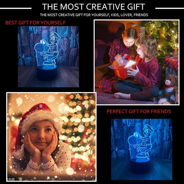 Anime Tegneserie Spil Actionfigur Super Mario Rider Yoshi 3D LED Optisk Illusion Soveværelse Dekoration Bordlampe med Fjernbetjening 7 Farver Akryl Søvn Nat Li