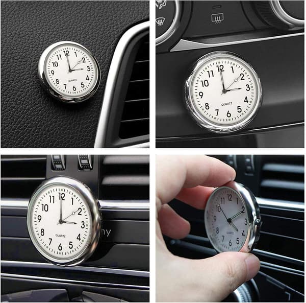Bilklocka, Mini Quartz Analog Bilinstrumentbräda Tid Luftventil Stick-On Klocka för Bildekoration, Universal och Lysande (Vit)