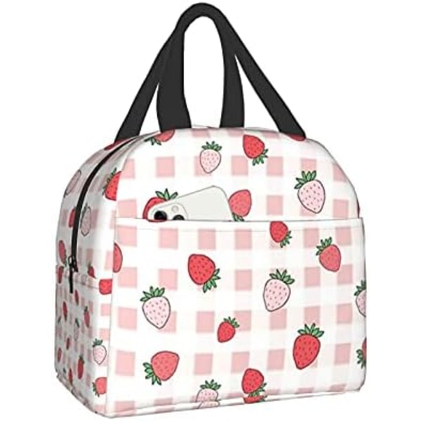 Unisex Flot Pink Jordbær Frokostpose, Holdbar Oxford Klud med Aluminiumfolie Isolering, Vandtæt og Genanvendelig, Ideel til Arbejde, Rejser, Picnic Pretty Pink Strawberry One Size