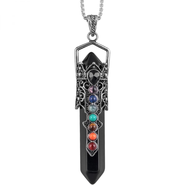 7 Chakra Sten Pärlor Hänge Halsband för Kvinnor Män, Unik Hexagonal Punkt Healing Kristall Pendel för Reiki Spådom