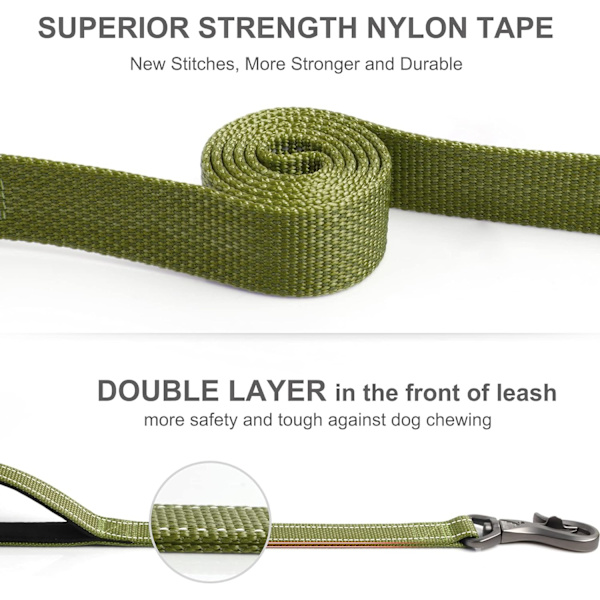 4 FT Heavy Duty Hundeleine med 2 komfortable polstrede håndtak, trafikkhåndtak og avansert enkel snapkrok, reflekterende gåledning for store, mellomstore og små hunder Green4FT 4 Feet (Pack of 1)