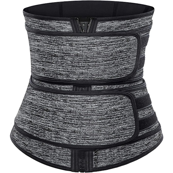 Svette midjetrener for kvinner med to belter, neopren treningskorsett midjetrener cincher trimmer shaper glidelås Gray 3XL