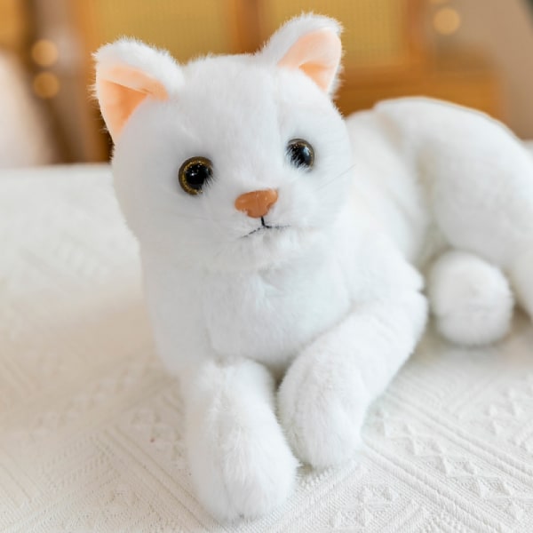 12-tums imitation ren vit katt plyschleksak - naturtrogen kattdocka kattunge bondgårdsdjur gosedjur svarta ögon födelsedagspresent till barn