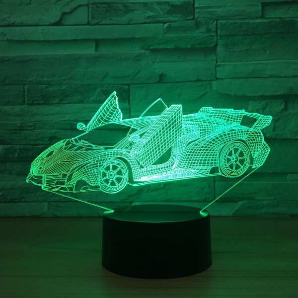 7 Väriä Vaihtava Yövalo 3D Tunnelma Lamppu 3D Visuaalinen Illuusio LED-Lamppu Lapsille Leikkiin Joulu- ja Syntymäpäivälahjaksi (Kilpa-auto)
