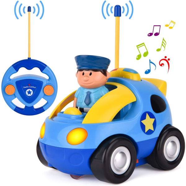 Min Första Cartoon RC Fjärrstyrda Bilar för Småbarn 1-3 År, Radiostyrd Leksak för Baby, Barn 18 Månader+ (Polisen) Blue