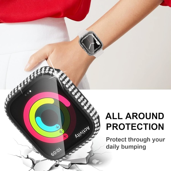 2-pak Bling-etui til Apple Watch Series 7 41mm med indbygget hærdet glas skærmbeskytter, fuld Bling-dækning krystal diamanter cover til iWatch S