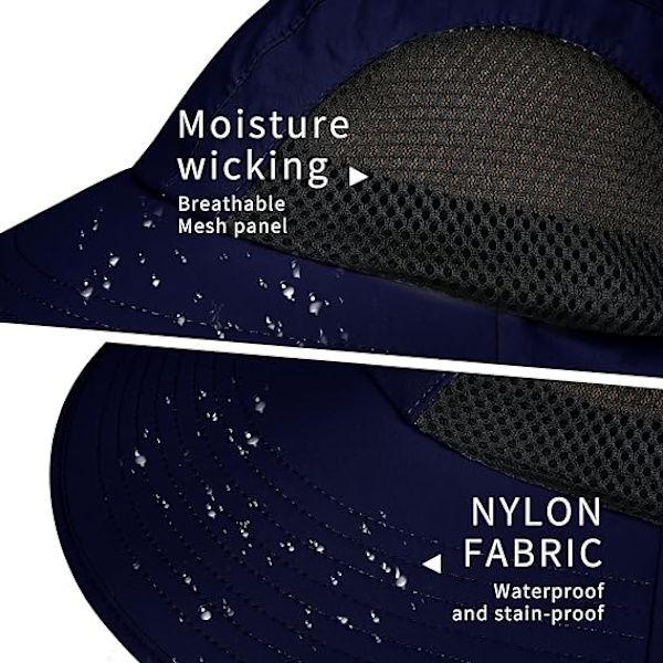 Solhatt for menn og kvinner med nakkeklaff, UPF 50+ UV-beskyttende tur- og fiskehatter, bredbremmet solhatt for kvinner og menn 1pack-navy