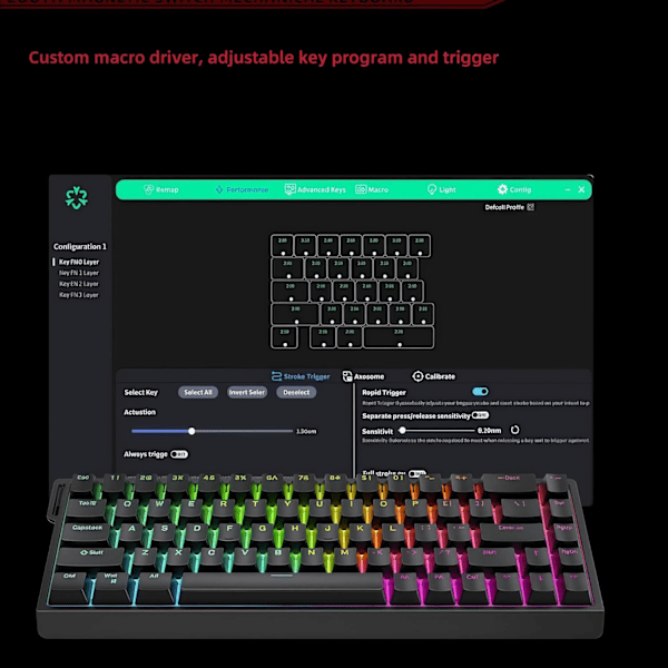 HE65 Rapid Trigger Spilkeyboard, 65% Magnetisk Switch Hall Effekt Keyboard Hot Swap Custom RGB Hyper-Hurtig Justerbar Aktivering Kabelforbundet
