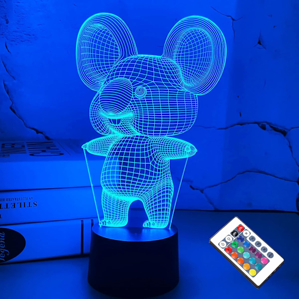 3D Koala Nattlampa Djur Illusion LED-lampa för Barnrumsdekoration med Fjärrkontroll 16 Färgväxlande Unik Jul Halloween Födelsedagspresent