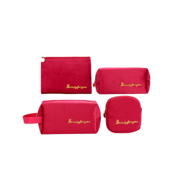 4 delar ficka kosmetisk väska Söt liten bärbar sminkväska för handväska Liten sminkpåse Mini sammetspåse