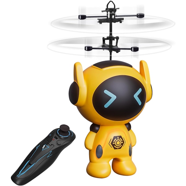 RC Flygande Robotleksaker för Pojkar och Flickor - Fjärrstyrd Helikopter med Inbyggd LED Mini Drone Flygleksak för Barn & Vuxna Spel Födelsedagspresent Yellow