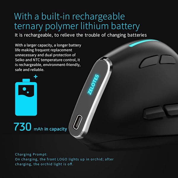 Trådløs Bluetooth Ergonomisk Vertikal Mus Programmerbare Tilpassede Knapper Indbygget Hukommelse USB Computermus til Kontor Spil Højre Hånd PC Mus