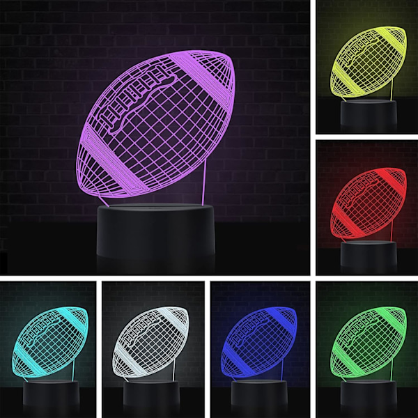 Fodbold 3D Lampe Optisk Illusion Natlys - 7 Farver Berøringskontakt Automatisk Gradient Natlys, Akryl og ABS Base USB Kabel Dekoration Værelse