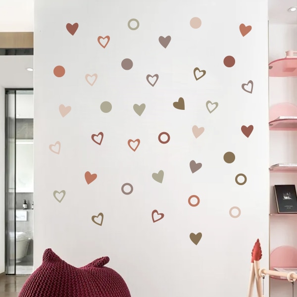 Pastellfärgade hjärtformade väggdekaler för barnrum, sovrum och barnrum, avtagbar dekoration