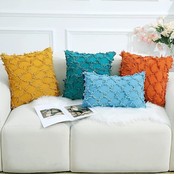 Wekity Teal koristetyynynpäälliset 12 x 20 tuumaa 2 kappaleen pakkaus Boho-tyynynpäälliset sohvalle ja sohvalle, 100 % puuvillaa