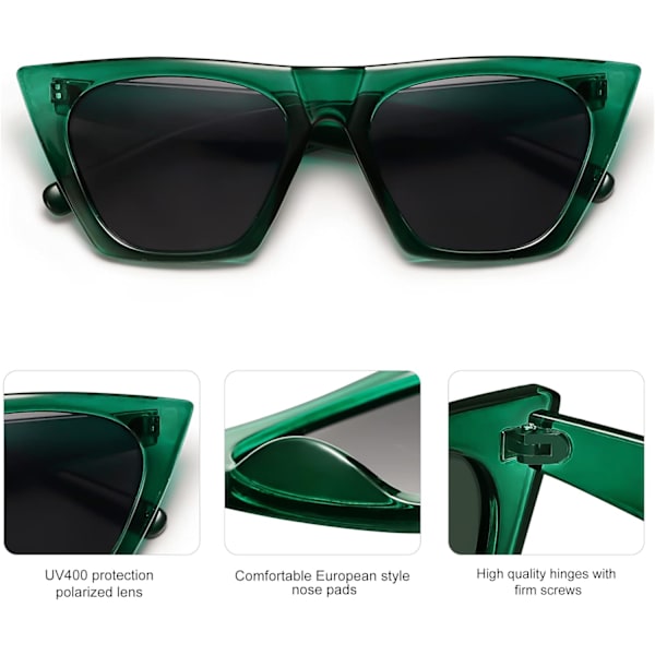 Överdimensionerade fyrkantiga Cateye polariserade solglasögon för kvinnor och män Green Grey