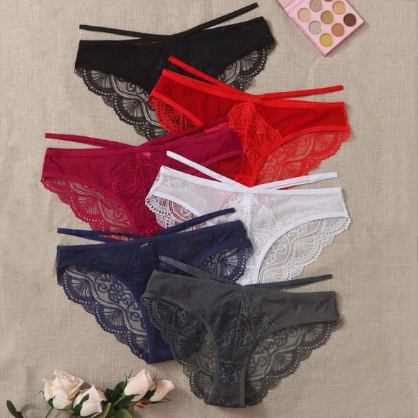 AVEKI Damunderkläder Bomull T-string 3-pack Genomskinliga G-strings Sexiga Spets Andningsbara Bikini Trosor Tonåringar Underkläder, Grå, M