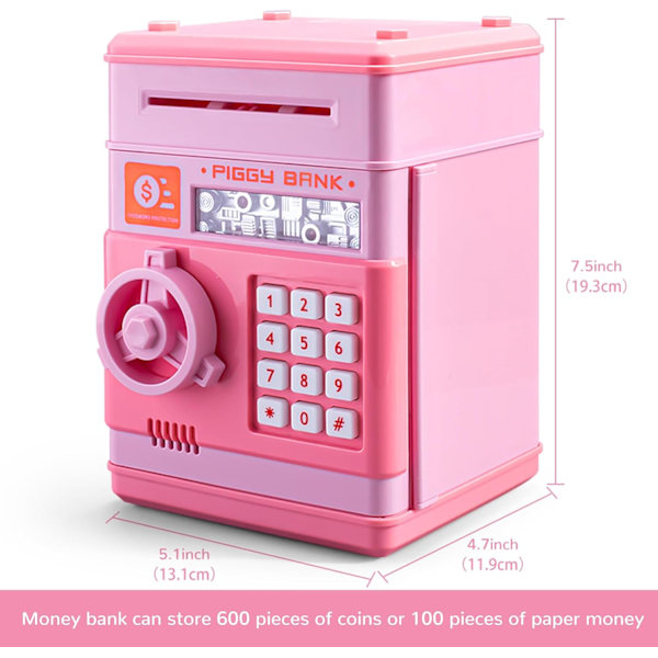 Spargris for Jenter, LittleStar Kids Baby Ekte Penger Safe Sparboks Elektronisk Mini ATM Mynter Banker Passordkode Lås Etui