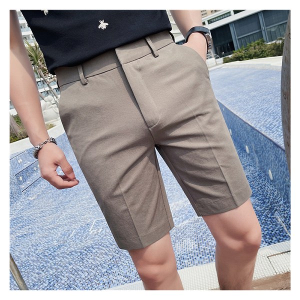 Shorts Herr Sommar Tunn Slim-fit Casual Fem-punkts Byxor Högkvalitativa Lätta Mogna Valp Snygga Mid-längd Byxor Khaki 29