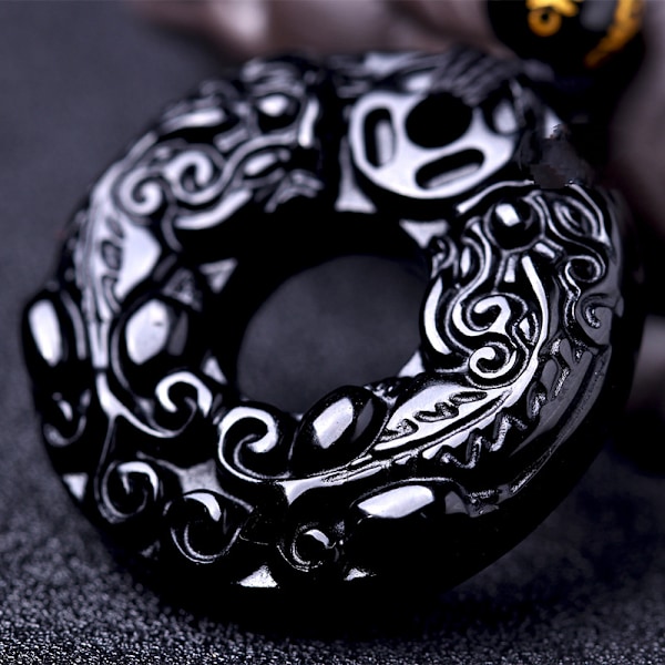Luonnollinen obsidiaanidonitsi Rauhan solki PIXIU Amuletti Kaulakoru Riippuva luonnollisella helmiketjulla miehille Miehet（Obsidiaani）