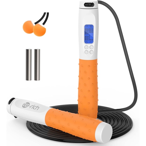 Hopprep, Viktad Hopprep för Fitness, Hopprep med Räknare - Tunga Handtag, Justerbar Längd - Sladdlös Hopprep för Män Kvinnor Barn Orange