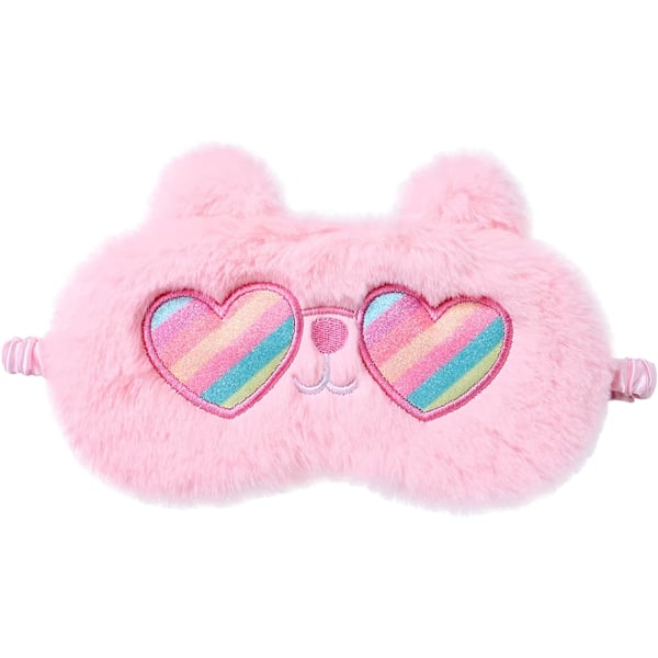 Söt Ögonmask Rosa Ögon Sömnmask, Plysch Sovande Ögonskydd Mjuk Rolig Ögonbindelmask, Fluffig Djur Sömnskärm Andningsbar Lättvikt