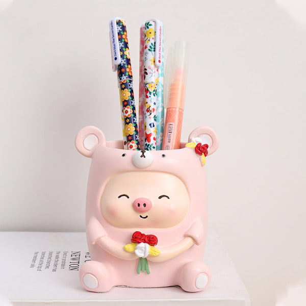 Cute Lulu pig Desk Pen Pencil Pot Holder Holder Resin Desktop Organizer Container Stationery Storage Office Desk Decoration