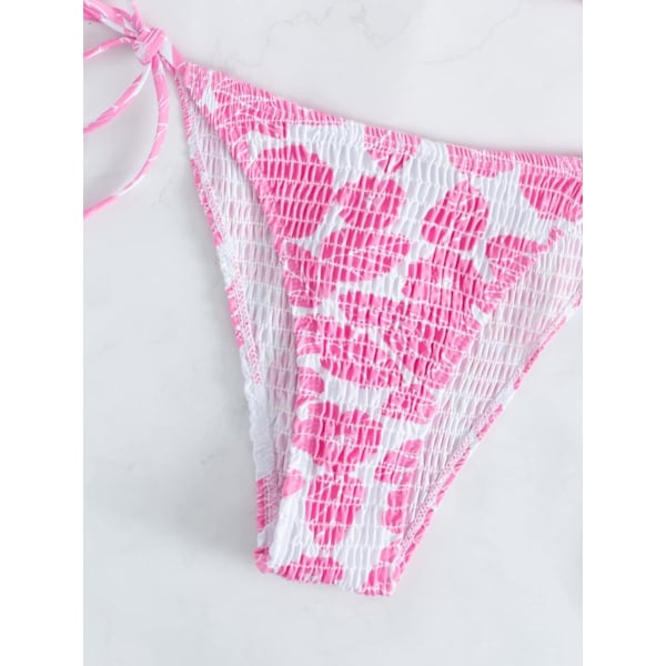 WJSM Dame Halterneck Tie Side Triangle Bikinisett Høy Skjæring 2 Delers Bikini Badetøy Pink C S