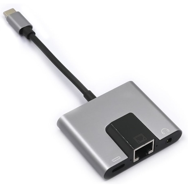 USB till Ethernet-adapter, Typ-C till Ethernet USB C till 3,5 mm ljud PD snabbladdning LAN-nätverksadapter kompatibel med bärbar dator surfplatta telefon
