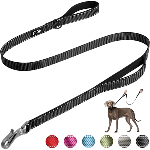 5 FT Heavy Duty Hundekobbel med 2 komfortable polstrede håndtak, trafikkhåndtak og avansert enkel snappkrok, reflekterende gåledning for store, mellomstore og S Black5FT 5 Feet (Pack of 1)