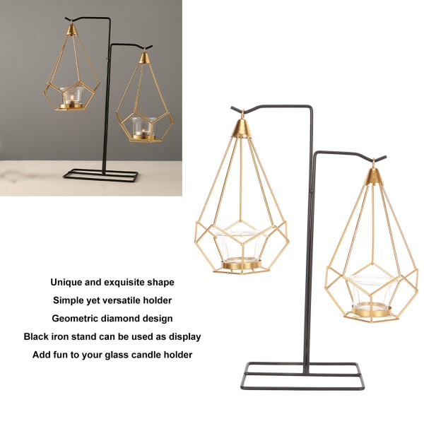 Geometrinen Tealight-kynttilänjalka Kaksinkertainen koukku Ripustettava kori Kynttilänjalka Pöytäkoriste Loma Keskipiste