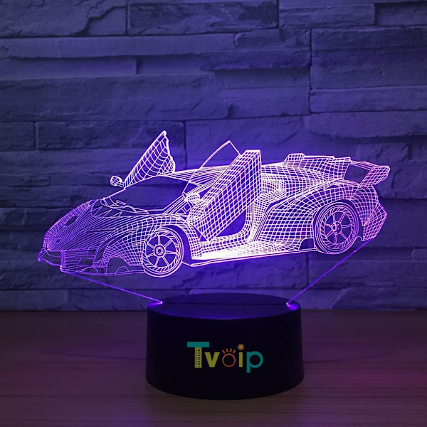 7 Fargeskiftende nattlampe 3D Atmosfære Bulbing Lys 3D Visuell Illusions LED Lampe for Barn Leke Julergave Bursdagsgaver (Racerbil)