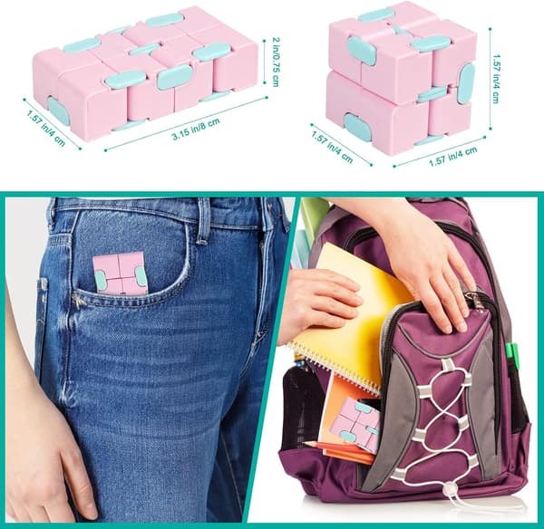 Fidget Infinity Cube Legetøj - Mini Sødt Fidget Værktøj til Angstlindring & Tidsfordriv, Egnet til Børn og Voksne, Macaron Blå pink