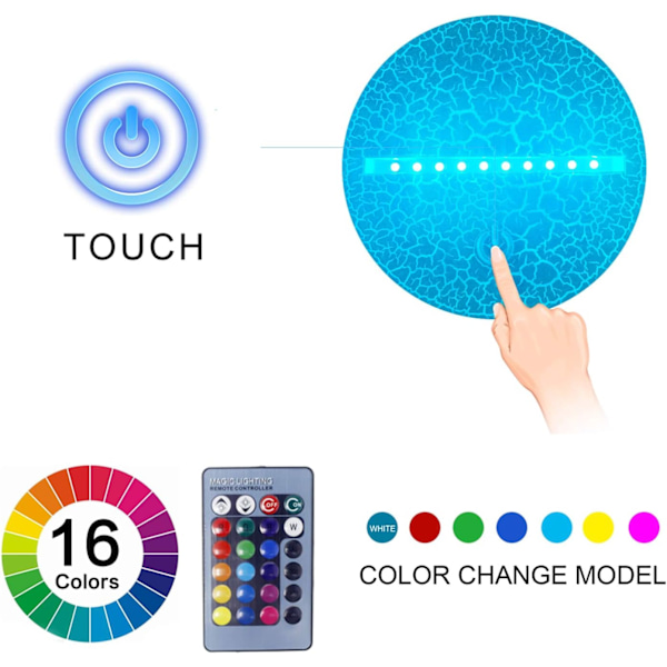 3D Illusion Fotboll Nattlampa 16 Färgförändring Touch Vit Sprickbas, Fjärrkontroll, Drivs av AA-batterier Festpresenter