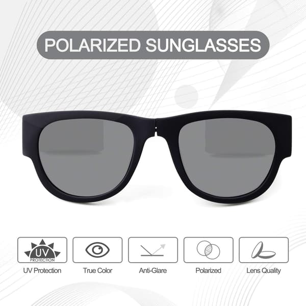 Hopfällbara flexibla polariserade handledssolglasögon för kvinnor och män UV-skydd Black