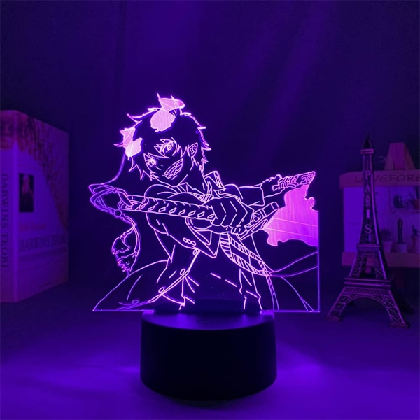 Anime 3D nattlys Manga Blå Eksorsisten Okumura Rin LED illusjonslampe 7/16 fargeberøring med fjernkontroll Barnerom dekor USB bordlampe