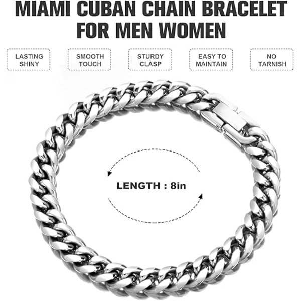 Gull Diamanthugget Miami Cuban Link Kjedearmbånd for Menn Kvinner, 8mm 18K Gullbelagt Rustfritt Stål Curb Chain Armbånd