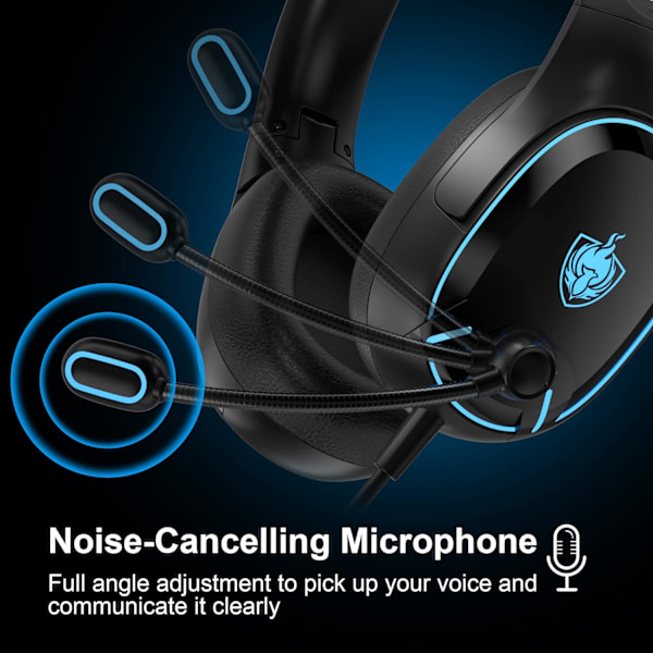 H-8 PC-spelheadset för PS4, PS5, handkontroll, Xbox One-headset med stereoljud, over-ear-hörlurar med brusreducerande mikrofon, LED-ljus, volym