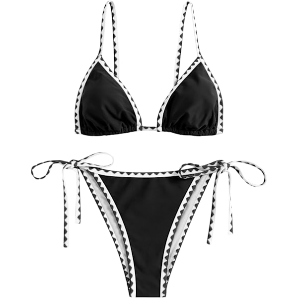 WJSM Dame Trekant Bikini Blomsterstreng Bikini Sett Todelt Badedrakt 3-black1 M