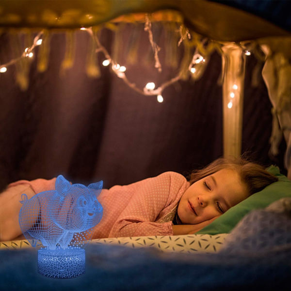 3D Illusion Sød Smilende Gris Natlampe 16 Farveskift Berøringshvid Revnet Base Børneværelses Dekoration Belysning