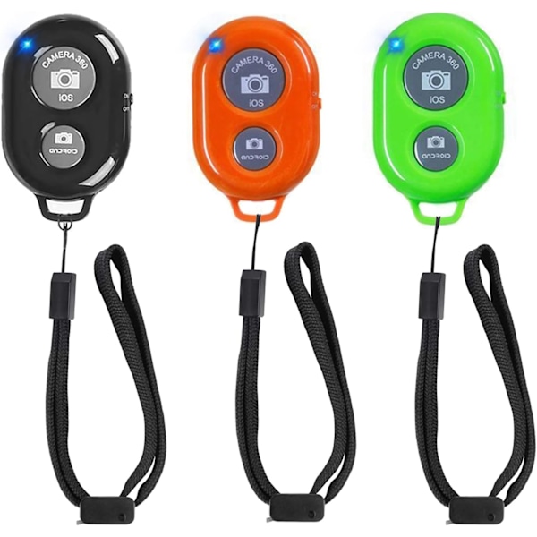 Trådløs fjernbetjening til mobiltelefoner og tablets (3-pak), AOQIYUE Bluetooth-fjernbetjening til iPhone/Android-kamerakontrol Black-green-orange
