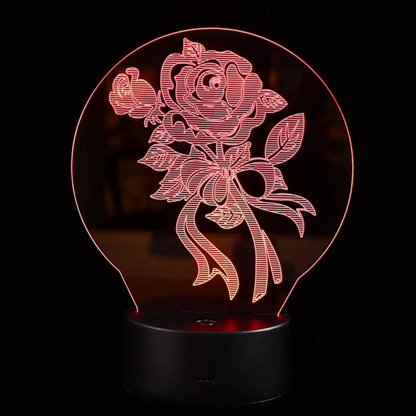 3D Rose Blomst Optisk Illusionslampe 7 Farger Skiftende LED 3D Nattelys Bordlampe, Berøringskontroll, for Hjem Sengbord Bursdag Valentinsdag Gave