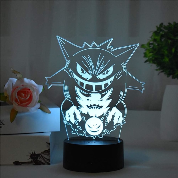 Anime Geng 3D LED nattlampe med USB-tilkobling, 7 farger berørings-/fjernkontroll, 16 farger romdekor, lampe for barn, jule- og bursdagsgaver til gutter og jenter