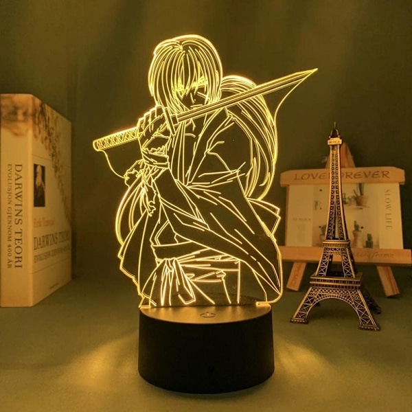 Anime LED-lys Rurouni Kenshin Lampe for soveromsdekorasjon nattlys bursdagsgave romdekorasjon bord 3D lampe Rurouni Kenshin, 16 farger, med fjernkontroll C