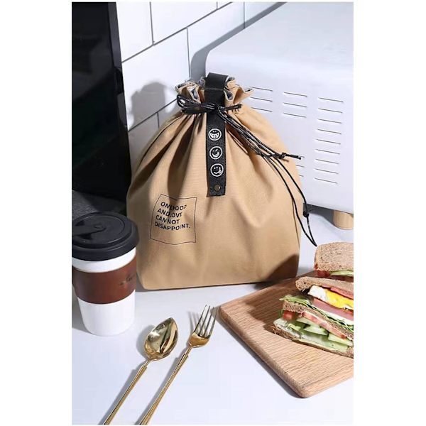 Lunsjpose med snøring, gjenbrukbar liten lunsjpose, lunsjsekk, søt lunsjpose (Khaki) Khaki